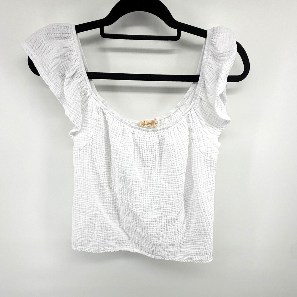 Nation LTD Top‎ Ruffle Cap Sleeve Medium White Womens Gauze Boho Square Neck